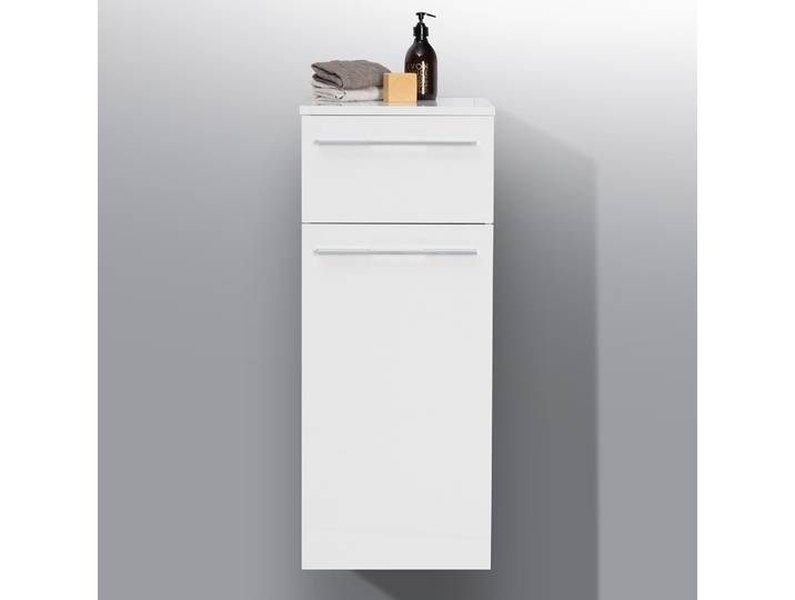 Bad Highboard Seitenschrank H/B/T 87/35/32,5cm, weiß hochglanz, vormontiert