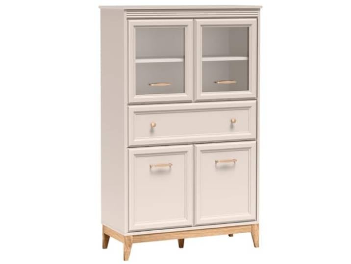 Komodee Vitrine Lunenburg - Kaschmir - Metallgriffe - Holzbeine - Schublade - 92 x 151 x 41 cm