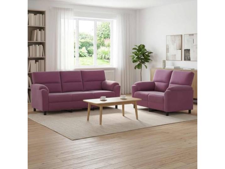 Sofa-Set 2 pcs Lila Samt Metallrahmen,Kissenrücken,konische Beine,Samtoberfläche,leicht zu reinigen