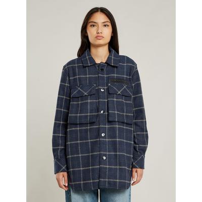 Langarmshirt G-STAR "Regular Boyfriend Overshirt", Damen, Gr. XXS, blau (rank blau dash check), Obermaterial: 100% Polyester, Shirts Langarmshirt