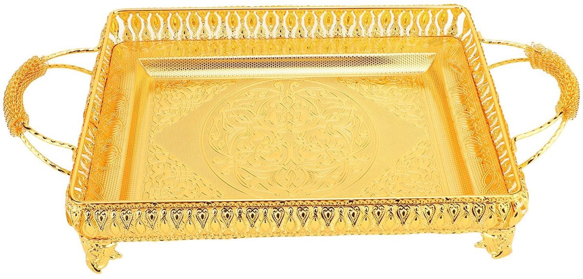 Dailygoods Dienblad Goudkleurig - Rechthoekig Metalen Dienblad met Handgrepen - B/D/H: 51 x 28 x 9,5 cm