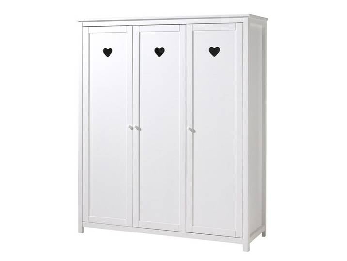 MILADY - Armoire 3 Portes Blanche Motifs Coeurs Ajourés
