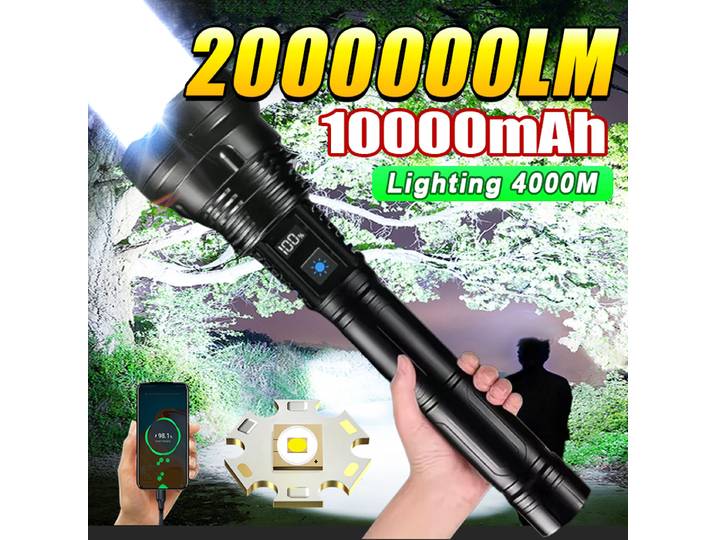 Lampe de poche tactique LED la plus puissante, 1000W, longue portée, torche 4000m, 10000mAh, lanterne de Camping Rechargeable