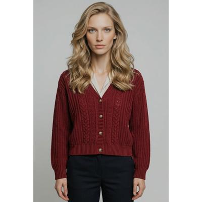 Cardigan LEVI'S "SNOWFLAKE CARDIGAN", Damen, Gr. S (36), rot (warm cabernet), Strick, Obermaterial: 100% Baumwolle, lässig geschnitten hüftlang, V-Ausschnitt, Bündchen, Strickjacken, gestreift, mit Knopfleiste