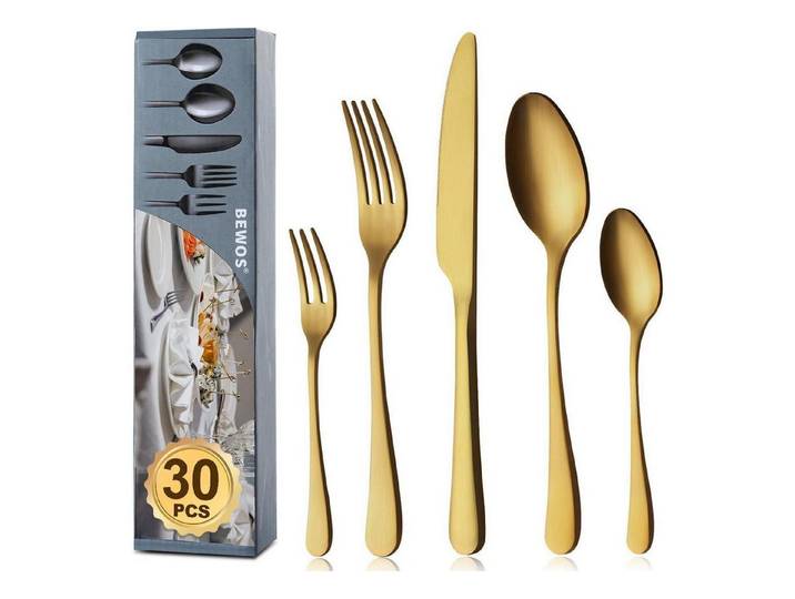 LuxusKollektion Besteck-Set Besteck 30teilig 30 Stück Goldene Runde Griffe 30 Stück