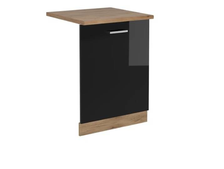 Vicco Geschirrspülblende R-Line, Schwarz Hochglanz, 60 cm Für 60 cm vollintegrierten Geschirrspüler · Arbeitsplatte Eiche · Passend zur Küchenfront · Metallgriffe