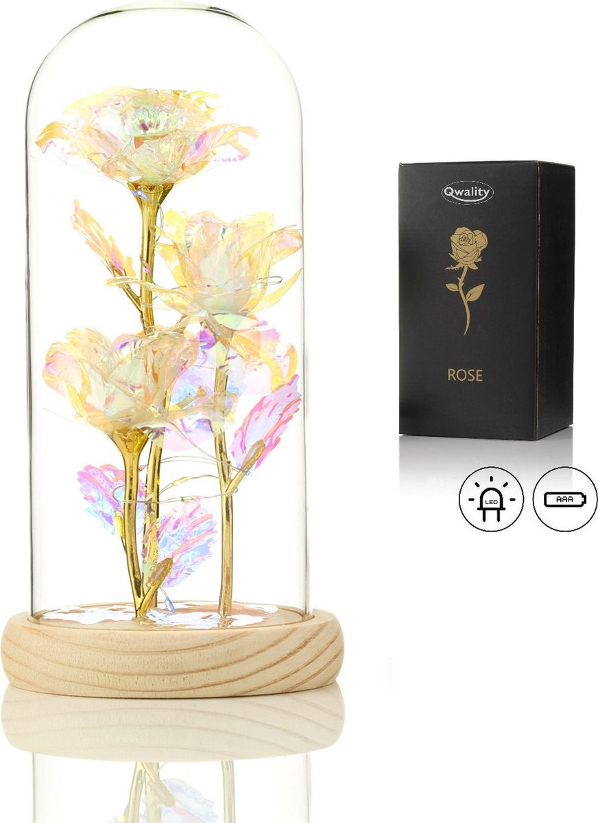 Qwality Luxe Gouden Roos in Glazen Stolp met LED-verlichting