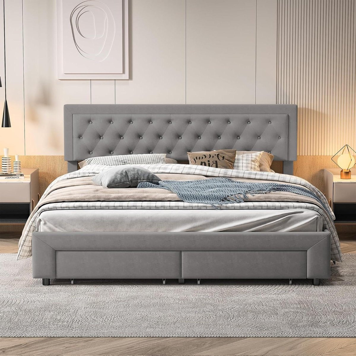 Luxe Kingsize Tweepersoonsbed met Hydraulische Opslag en Lades - Donkergrijs - 180x200 cm