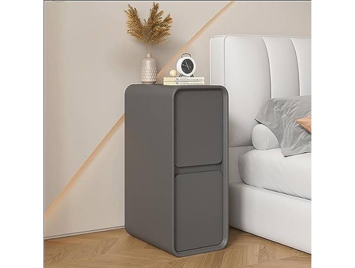 AMOCHO Nachttisch mit Massivholzschublade, extra schmaler Clip-In-Nachttisch, Beistelltisch mit 2 Schubladen for Schlafzimmer, Wohnzimmer, Wohnheim (Color : Dark Grey, Size : 20x40x50CM)
