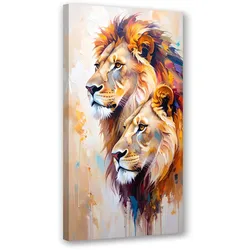 LEINWANDBILD Löwenpaar Tiere gemalt 50x100cm