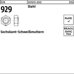Sechskantanschweißmutter DIN 929 M10 Stahl 100 Stück