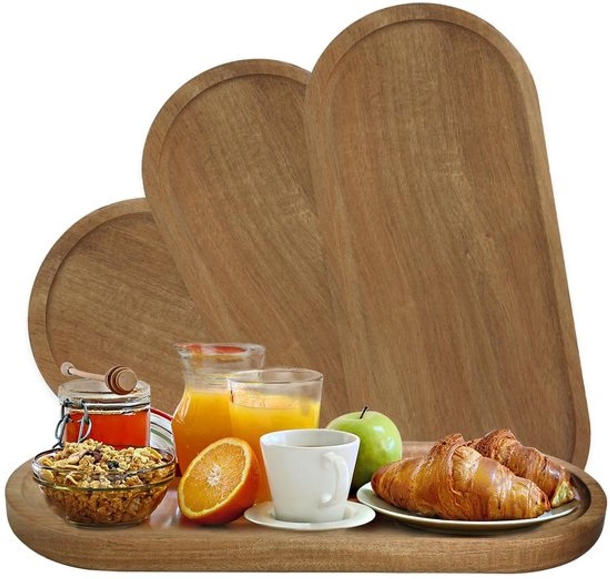 Dailygoods Set van 4 ovale decoratieve dienbladen van acaciahout - Klein