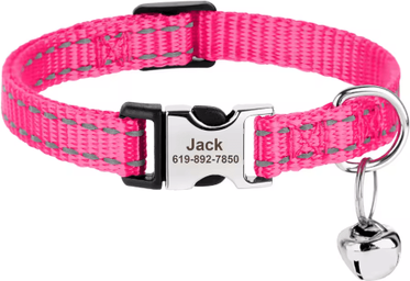 Inspire Picks Customized Reflective Nylon Pet Collar Adjustable ID Collar For Cats, Puppies & Small Dogs pink