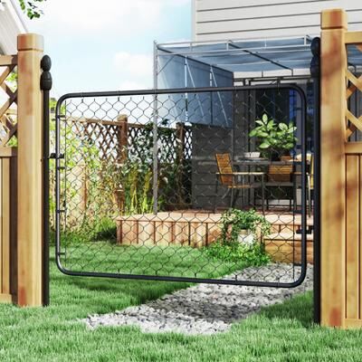 "Outsunny Garden Gate Chain Link Fence Gate, Galvanized Steel Garden Door for Yard Entrance Way, 47.2"" x 70.9"""