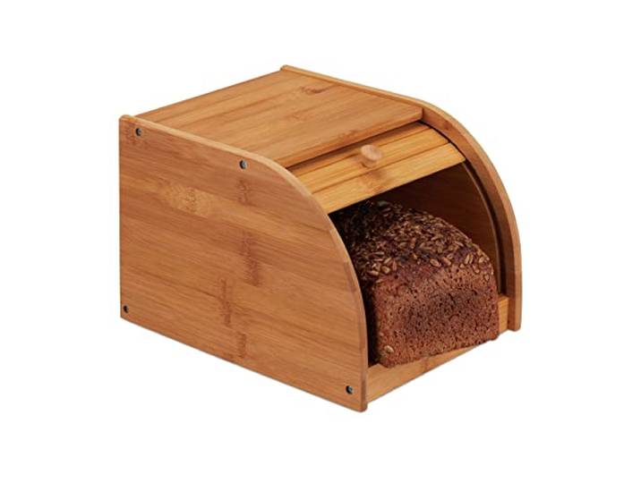 Relaxdays broodtrommel bamboe, met schuifdeksel, HBD: 18x20x27 cm, natuur