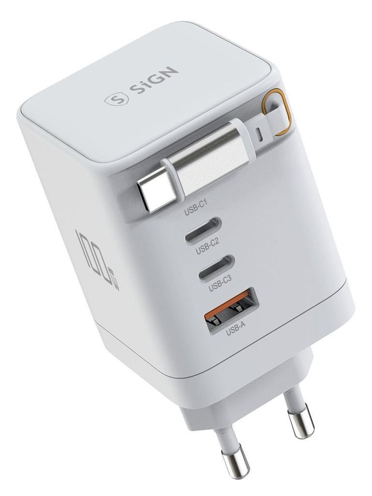 SiGN 100W GAN Fast Charger with Retractable USB-C Cable - White
