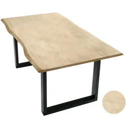 SIT Baumkante Massivholz Esstisch gekälkt 140x80 cm / hell gekälkt / Metall schwarz