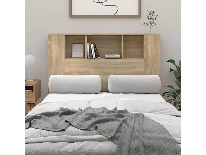 KTHLBRH Kopfteil mit Fächern, Sonoma-Eiche, aus mehrschichtigem Holz, 120 x 18,5 x 102,5 cm, mit 5 oberen Fächern für die Organisation des Schlafzimmers, modernes und funktionales Design