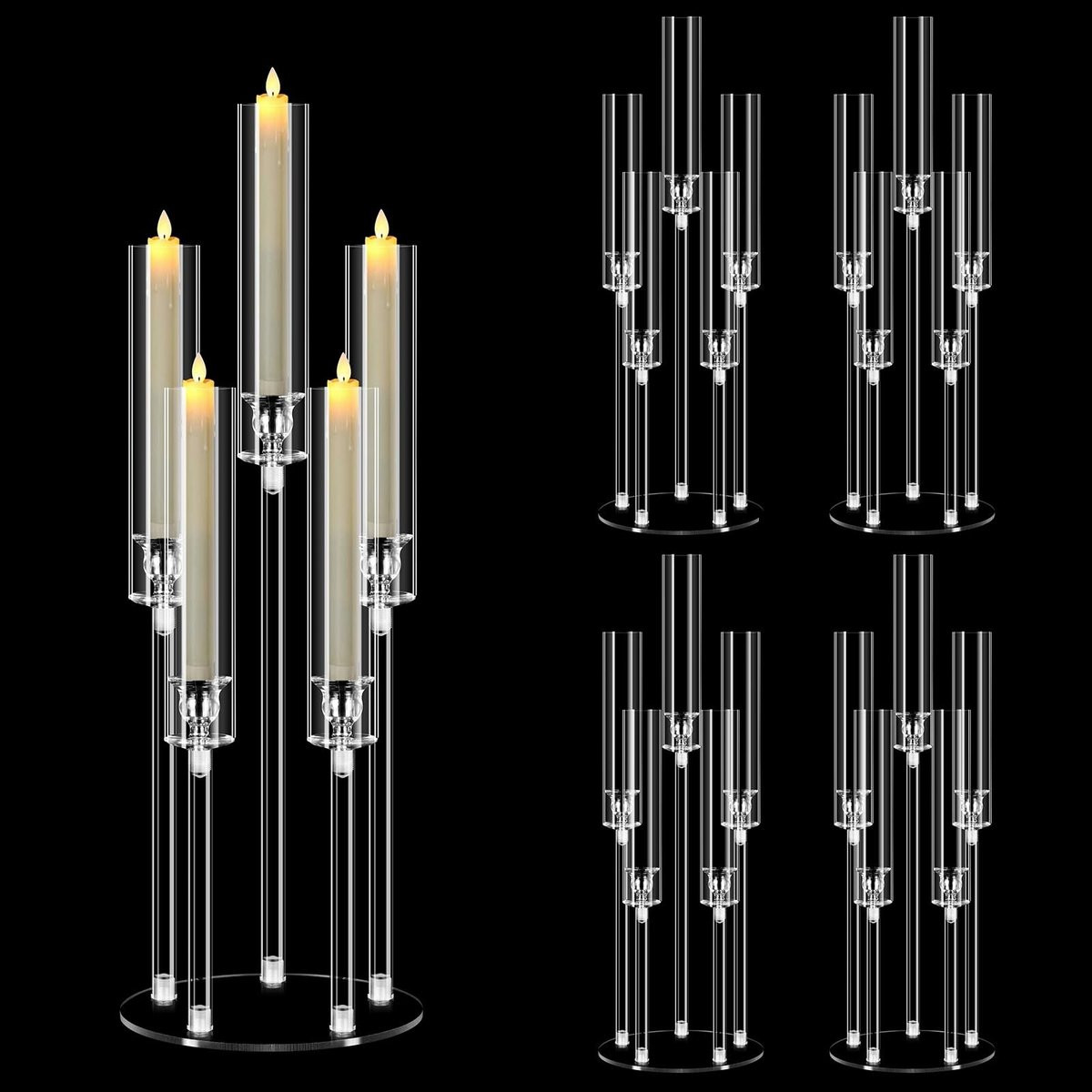 Solidchoice Set van 4 Hoge Acryl Kaarsenhouders voor Taperkaarsen, 68 cm