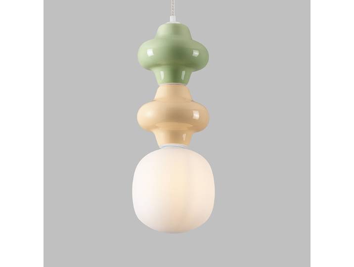 Suspension Clio type B Ø 18cm Vert/Jaune/Vert/Beige céramique / verre opale LED G9