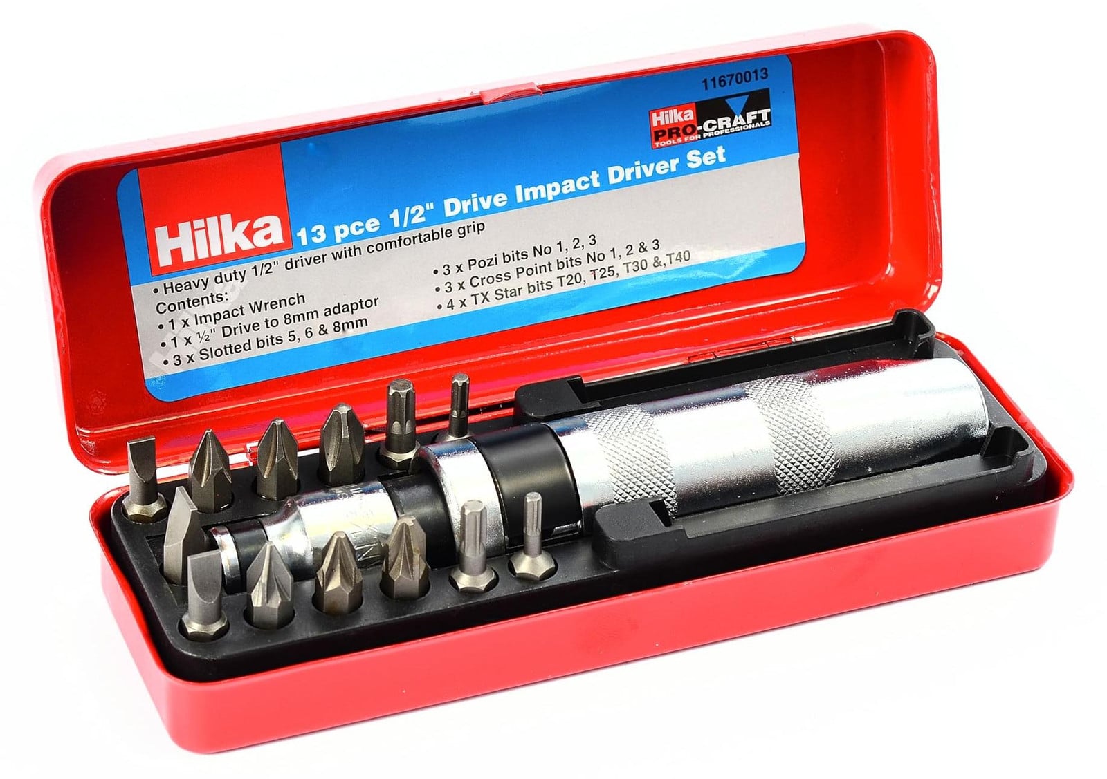 Hilka Pro Craft 13-delige schroefset met slagmoersleutel, 1/2 inch