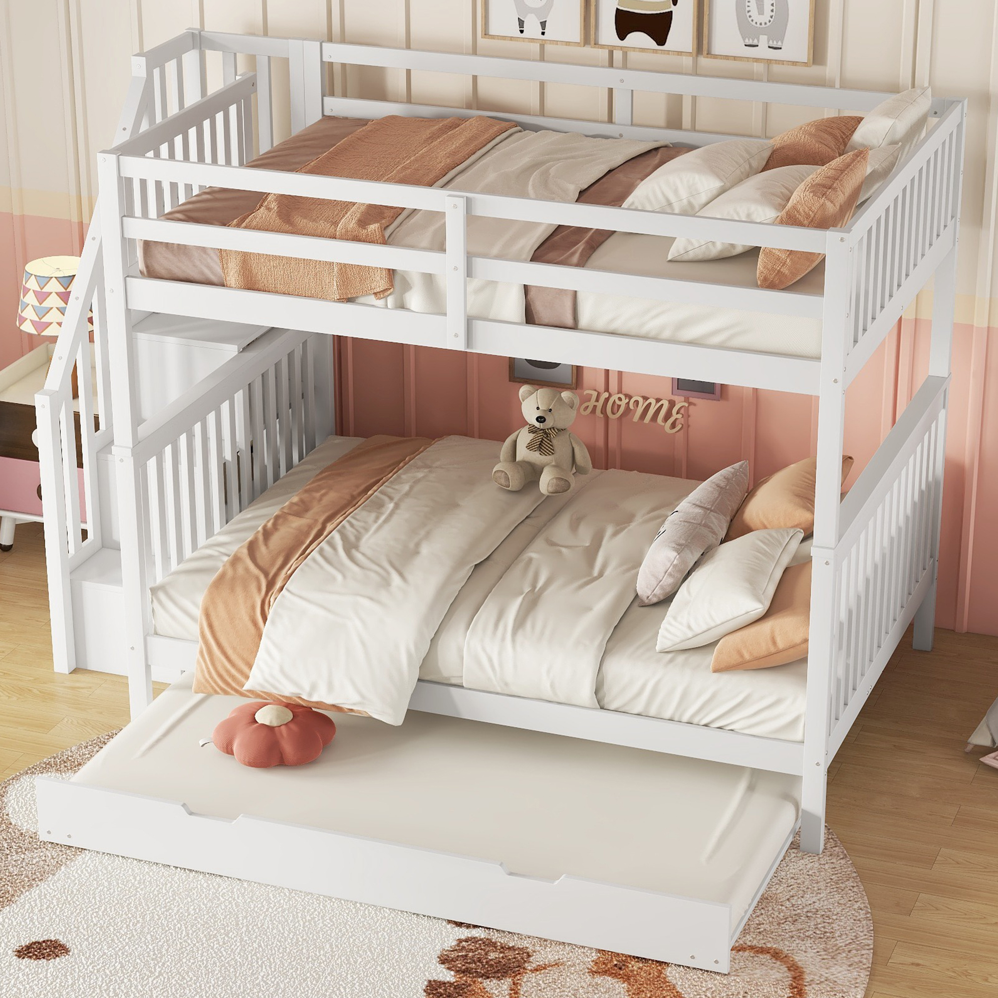 STILVORA Etagenbett Hochbett 140x200 Stockbett Jugendbett mit Rausfallschutz, ausziehbares Bett 90x190 mit Lattenrost,Weiß (Ohne Matratze)