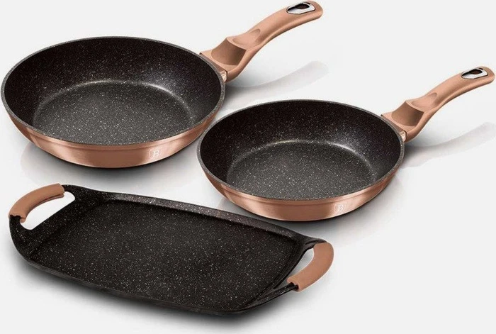 BerlingerHaus Metallic Line Rose Gold Edition Pfannenset mit Marmoroberfläche 3 Stück