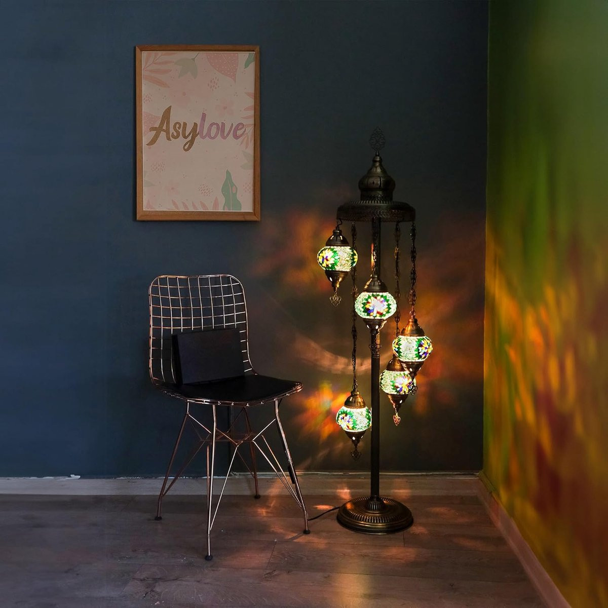Halay Turkse staande lamp met 5 groene mozaïek glazen bollen