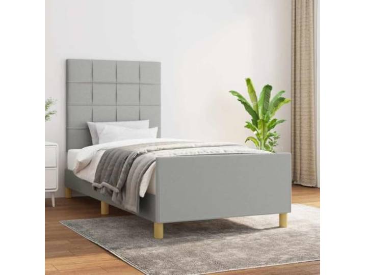 KGHFDVB Bett grau 100 x 200 cm aus Holzwerkstoff Hell Polyester Stoffbezug 100% Polyester, massives Lärchenholz, Sperrholz, Schaumstofffüllung, höhenverstellbares Kopfteil