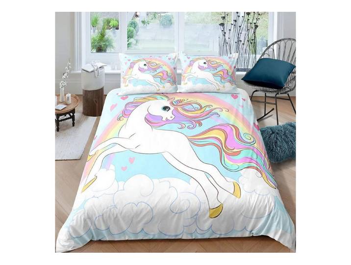 LuxusKollektion Kinderbettwäsche Bettwäsche 135x200cm 4tlg Einhorn 3D Regenbogen Color28