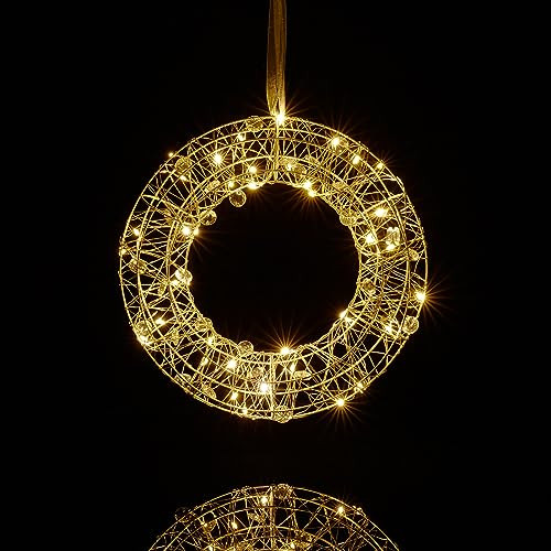 Relaxdays Led lichtkrans zilver, ronde sfeerlamp met warm wit licht, Ø 25 cm