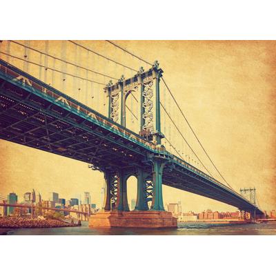 Fototapete PAPERMOON "BROOKLYN BRIDGE-RETRO NEW YORK MANHATTAN BRÜCKE VINTAGE", bunt, B:4,5m L:2,8m, Vlies, Tapeten