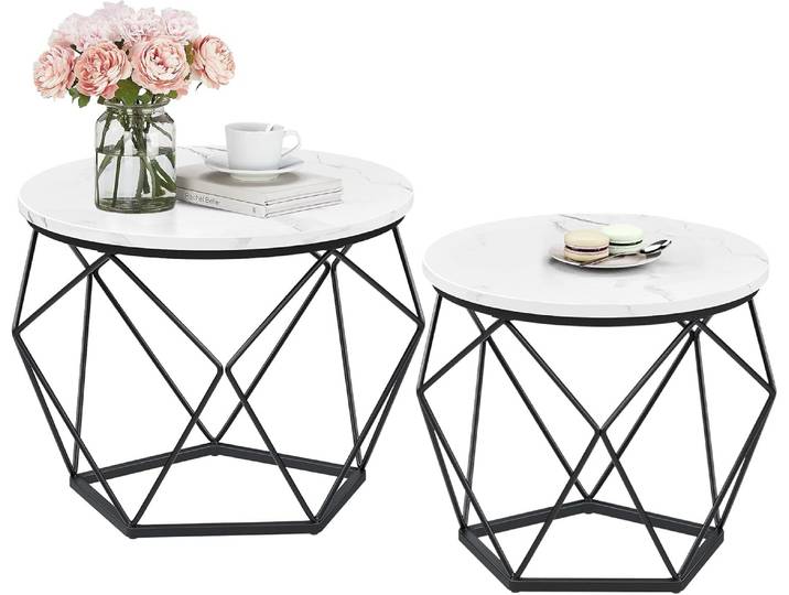 Couchtisch rund 2er Set abnehmbar Marmor Wohnzimmer