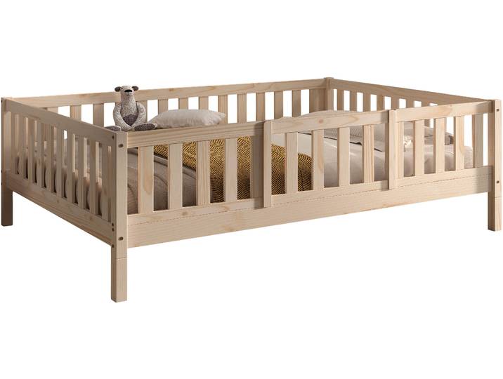 Daybett VIPACK Dallas Massiv Bett mit Rausfallschutz umbaubar vom Boden- zum Daybett , beige (natur, natur), B:147cm H:66cm L:210cm, Daybetten, Daybett, mit Bettschublade, wahlweise Kiefer massiv natur oder weiss