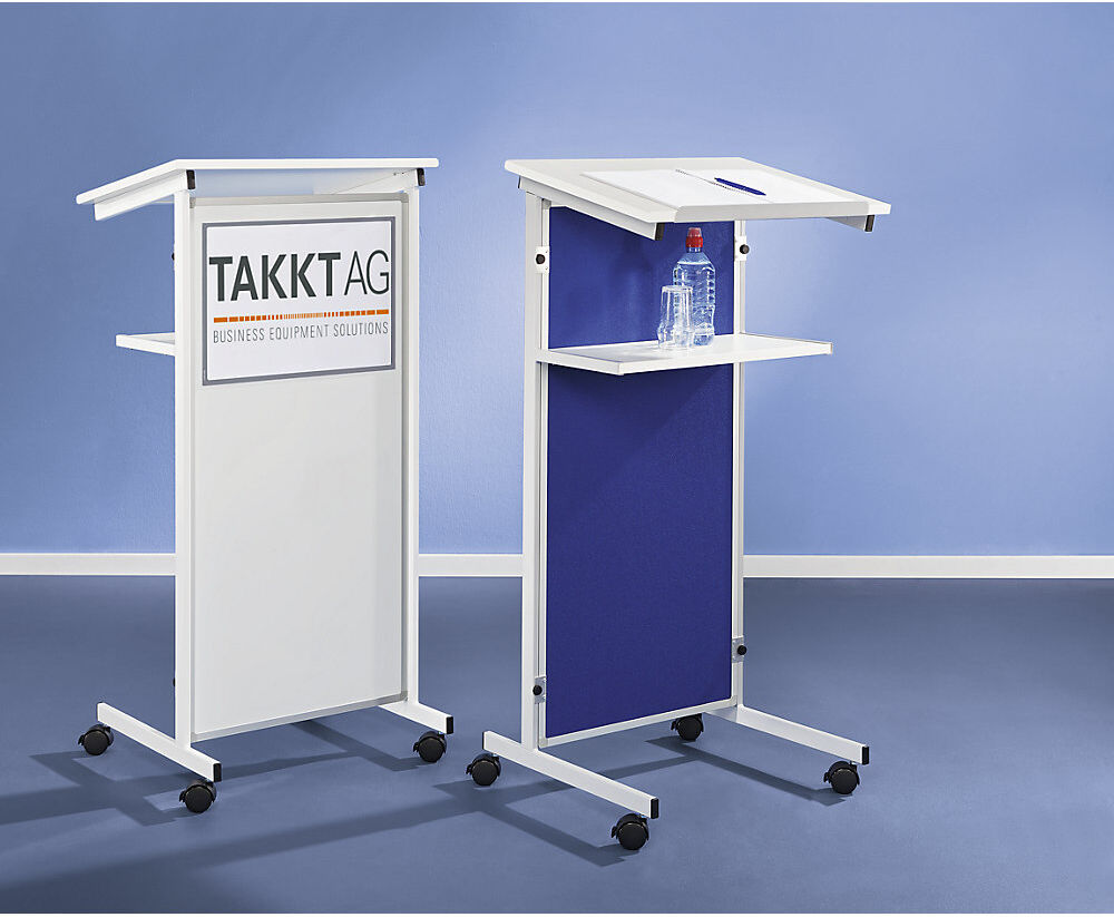 kaiserkraft Rednerpult, 2 Ablagen, Front aus Stoff, blau