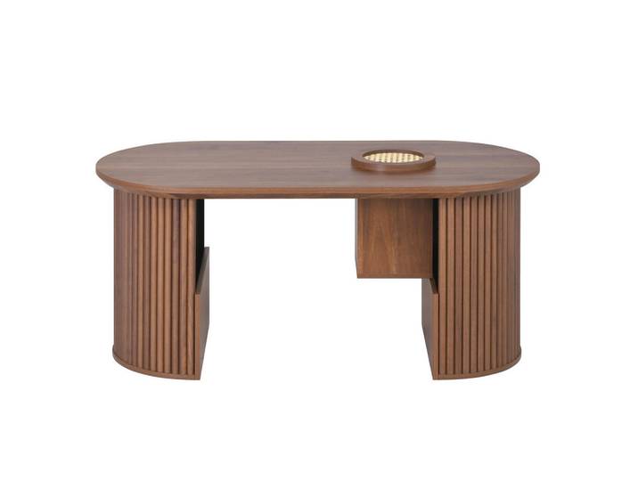 Okwish Couchtisch 105/50/46,5 cm Nussbaum aus Holzwerkstoff mit Stauraumfächern und abgerundeten Ecken, Nussbaumfarben, 50x46.5x105 cm, Wohnzimmer, Wohnzimmertische, Couchtische