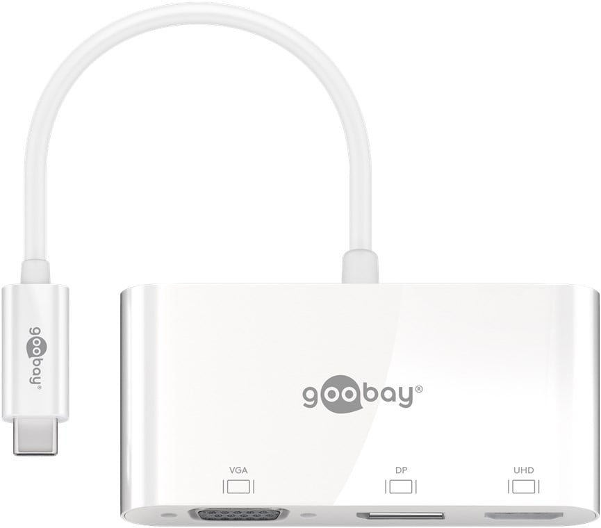 Goobay USB-C multiportadapter met VGA, DP en HDMI in het wit