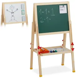Relaxdays Standtafel für Kinder höhenverstellbar Weiß,Dunkelgrün,Hellbraun