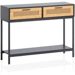 KONSOLENTISCH – Schwarz, 100x30x75 cm, mit Wiener Geflecht, Schubladen und Ablage