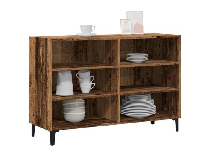 HEFZGDB Industrielles Sideboard mit Metallbeinen im Industriedesign für Bücher als praktisches Sideboard mit großer Ablagefläche und sechs Einlegeböden aus Holzwerkstoff in Altholz-Optik