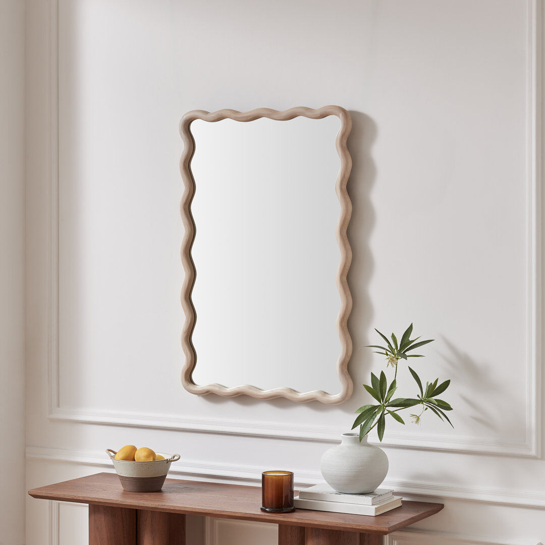Fairmont Park Damma Solid Wood Wavy Circular Hallway Wall Mirror - Modern Elegant Design Wood 90cm H x 60cm W