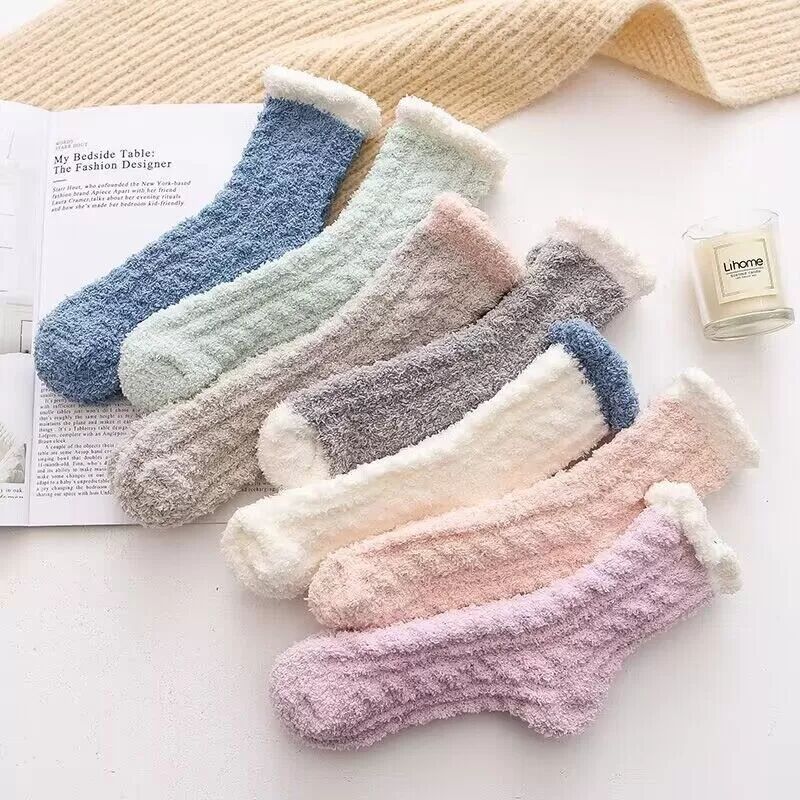 INF 7 Paar Korall Fleece Socken mit Zopfmuster - Dicke, warme und kuschelige Hausschuhe
