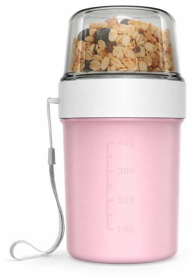 Famanu 2-in-1 ontbijtbeker voor onderweg, yoghurtbeker voor kinderen, Morandi roze