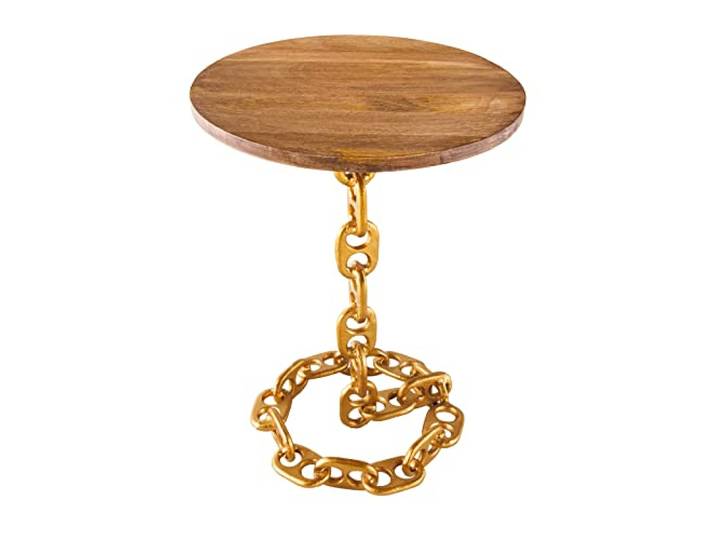 riess-ambiente.de Design Beistelltisch Chains 38cm Gold Mangoholz Handmade Metall rund Kettengestell
