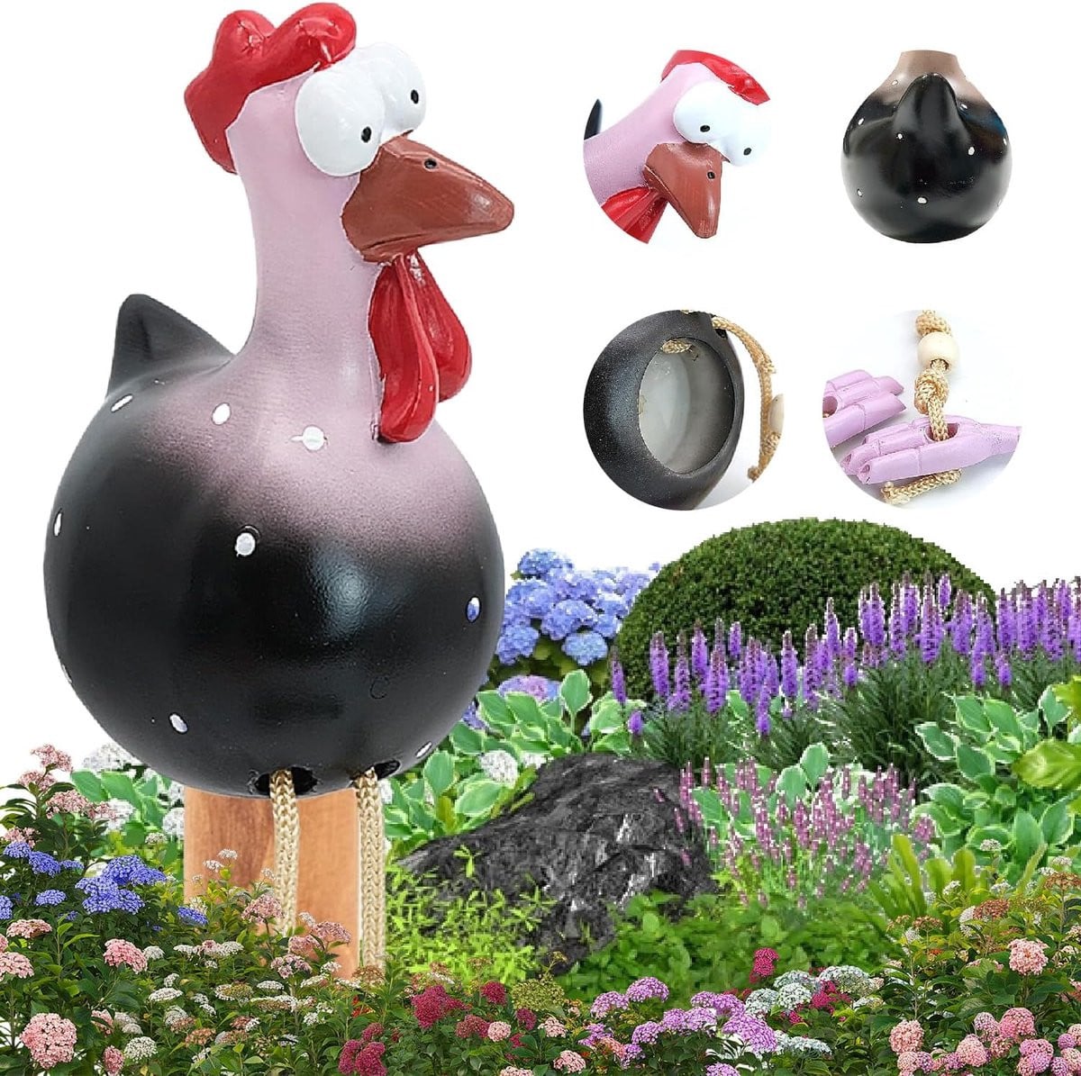 Handgemaakte decoratieve kip tuindecoratie in multikleur