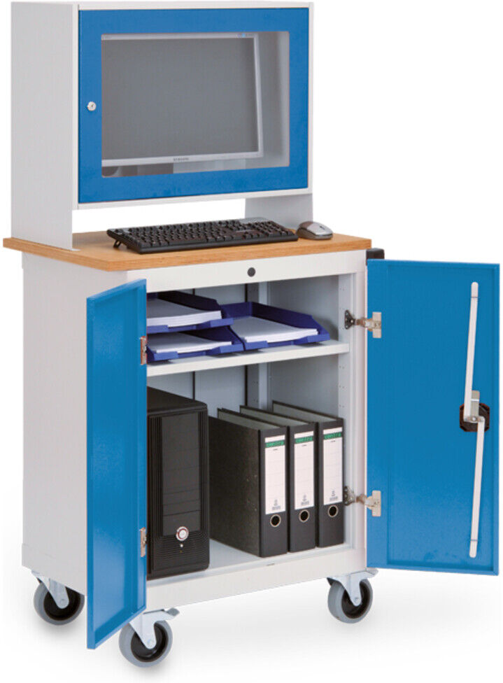 Bedrunka+Hirth Computerwagen mit Monitoraufsatzgehäuse und Arbeitsplatte 2 Flügeltüren (04.680.02)