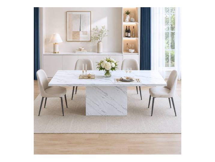 mukuhi Esstisch ESSTISCH Weiß Marmoroptik 180x80 cm 6-8 Personen