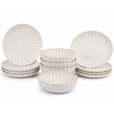 Teller-Set COSY & TRENDY "Astera, Geschirr-Set, 12-tlg.", weiß (creme), 12, Steinzeug, Geschirr-Sets, Steinzeug, für 4 Personen, rund, spülmaschinengeeignet