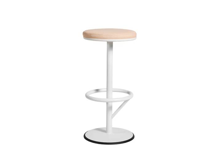 SMD Design Orbit Barhocker niedrig Weiß lackiert matt, hellbraunes Leder