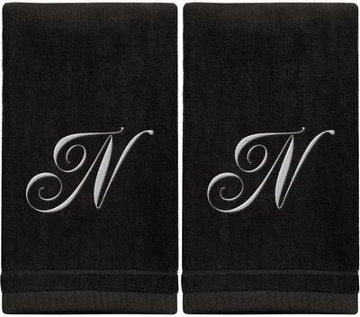 Creative Labs Monogrammed Black Towels Fingertip Embroidered with Initials